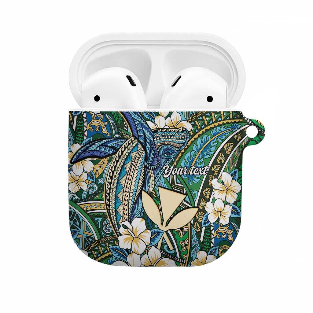 Personalised Hawaii Tribal Humpback Whale AirPods Case Omaomao Hibiscus Seamless Pattern LT9 Green - Polynesian Pride