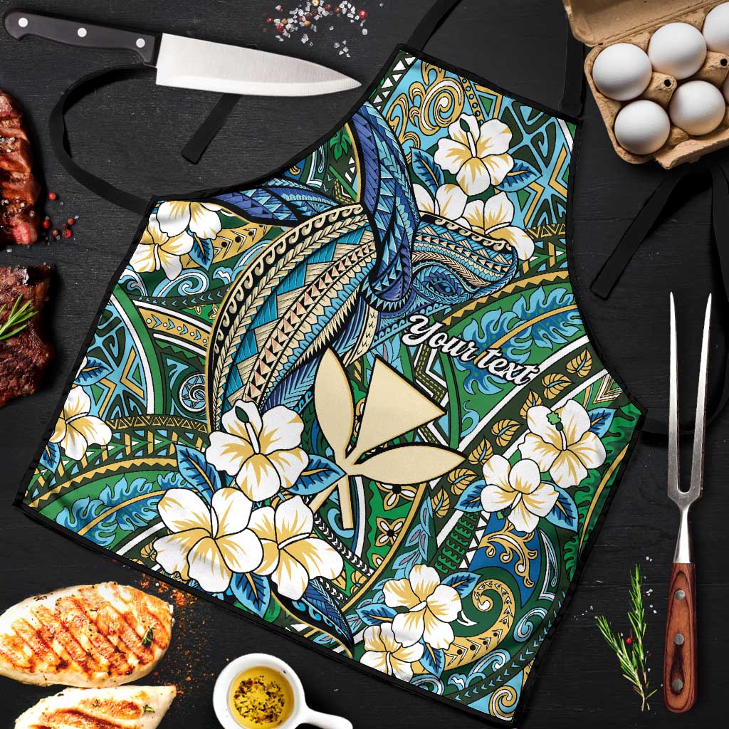 Personalised Hawaii Tribal Humpback Whale Apron Omaomao Hibiscus Seamless Pattern LT9 Green - Polynesian Pride