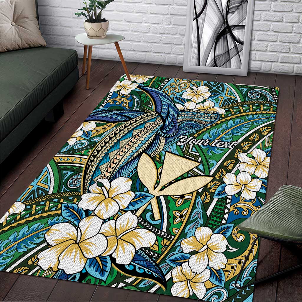 Personalised Hawaii Tribal Humpback Whale Area Rug Omaomao Hibiscus Seamless Pattern