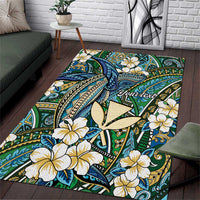 Personalised Hawaii Tribal Humpback Whale Area Rug Omaomao Hibiscus Seamless Pattern