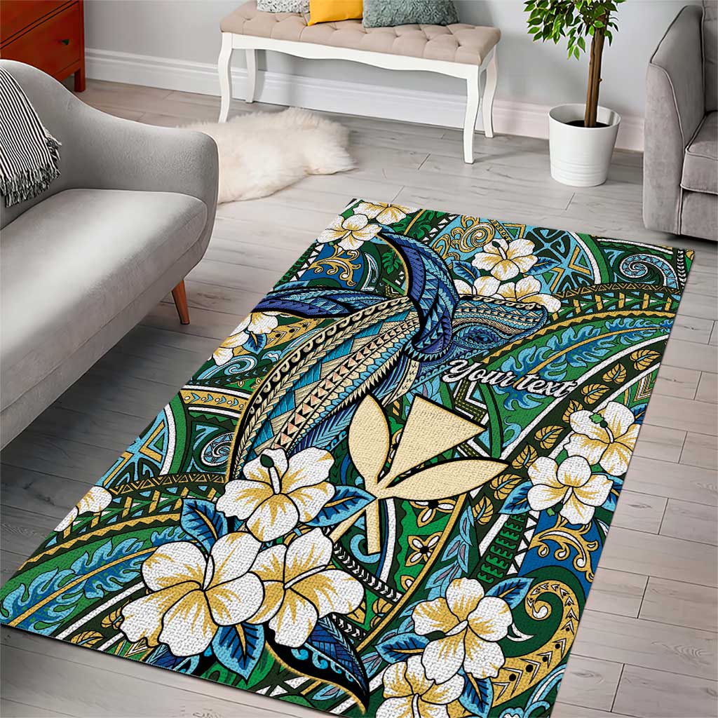 Personalised Hawaii Tribal Humpback Whale Area Rug Omaomao Hibiscus Seamless Pattern