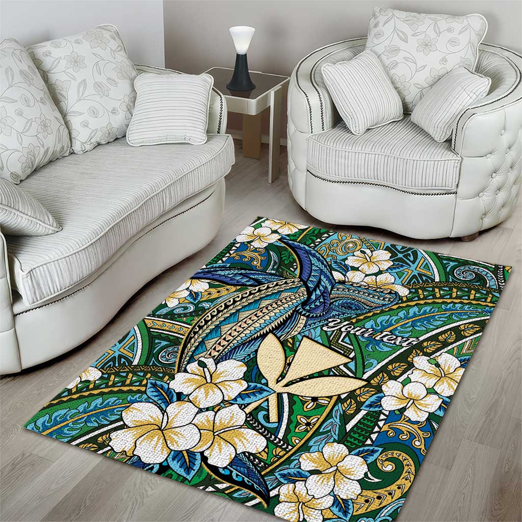 Personalised Hawaii Tribal Humpback Whale Area Rug Omaomao Hibiscus Seamless Pattern