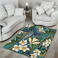 Personalised Hawaii Tribal Humpback Whale Area Rug Omaomao Hibiscus Seamless Pattern