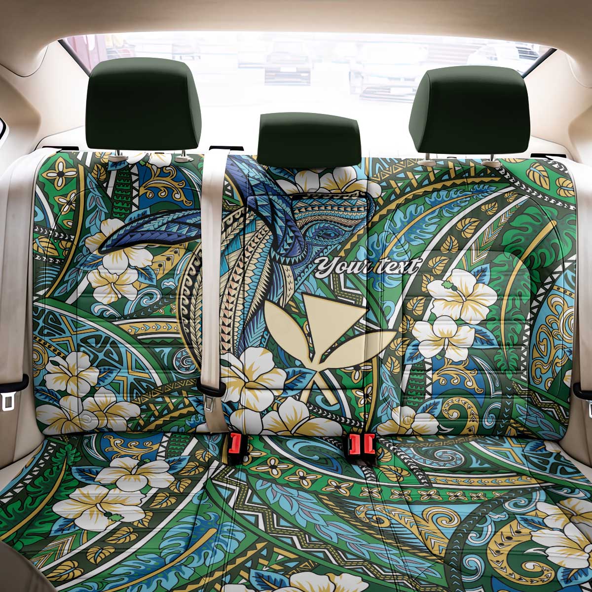 Personalised Hawaii Tribal Humpback Whale Back Car Seat Cover Omaomao Hibiscus Seamless Pattern LT9 - Polynesian Pride