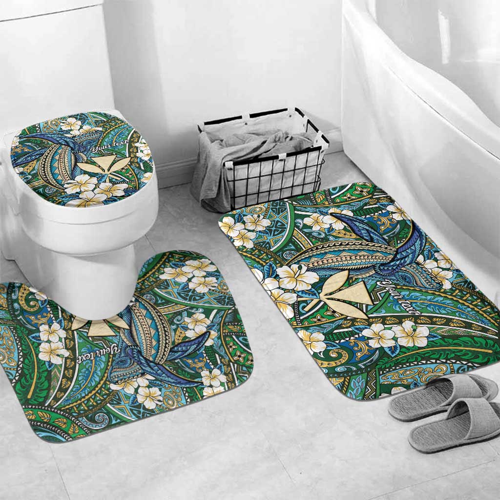 Personalised Hawaii Tribal Humpback Whale Bathroom Set Omaomao Hibiscus Seamless Pattern LT9 Mat Set Only (3 pcs) One Size Green - Polynesian Pride