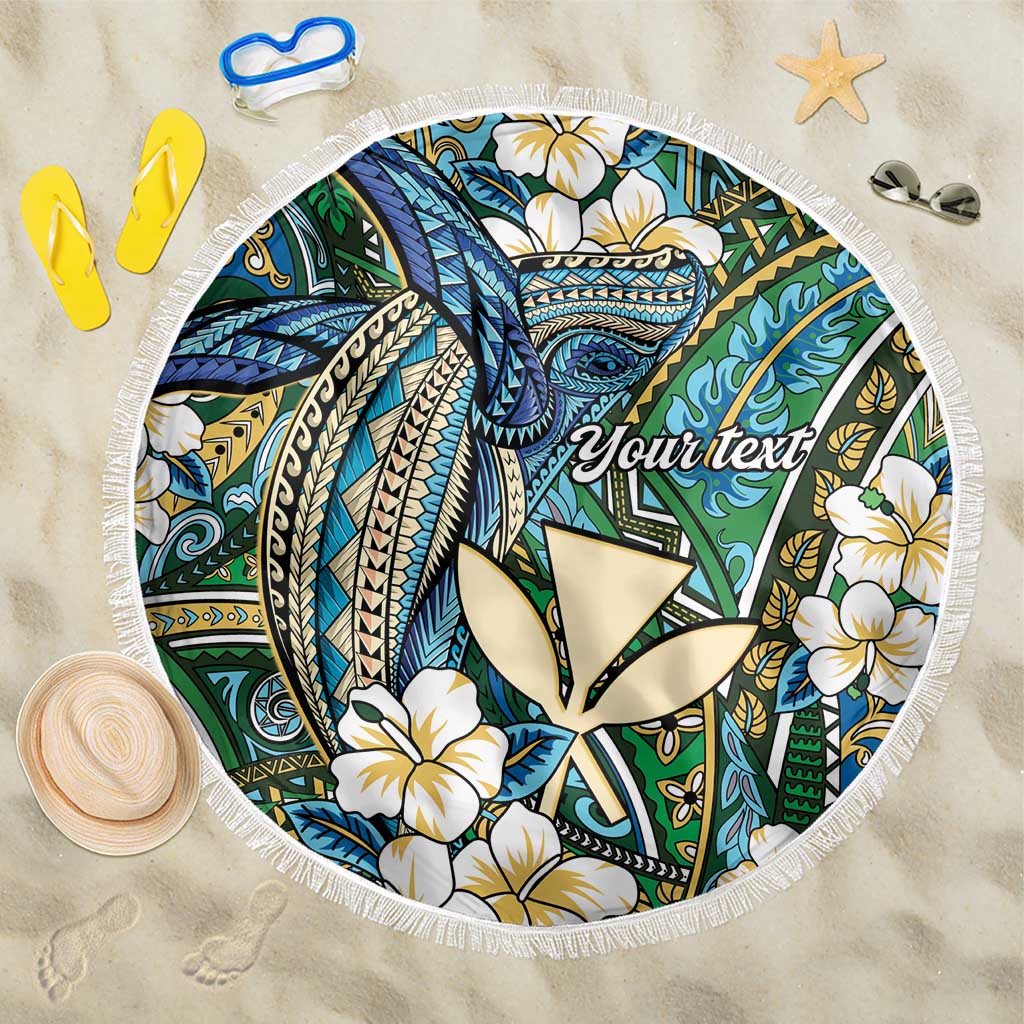 Personalised Hawaii Tribal Humpback Whale Beach Blanket Omaomao Hibiscus Seamless Pattern LT9 One Size 150cm Green - Polynesian Pride