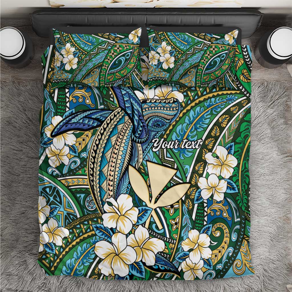 Personalised Hawaii Tribal Humpback Whale Bedding Set Omaomao Hibiscus Seamless Pattern LT9 Green - Polynesian Pride