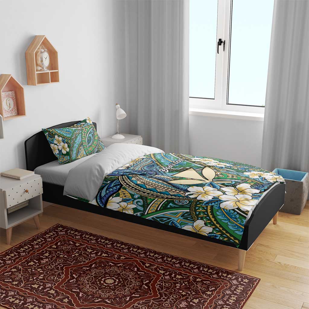 Personalised Hawaii Tribal Humpback Whale Bedding Set Omaomao Hibiscus Seamless Pattern LT9 - Polynesian Pride