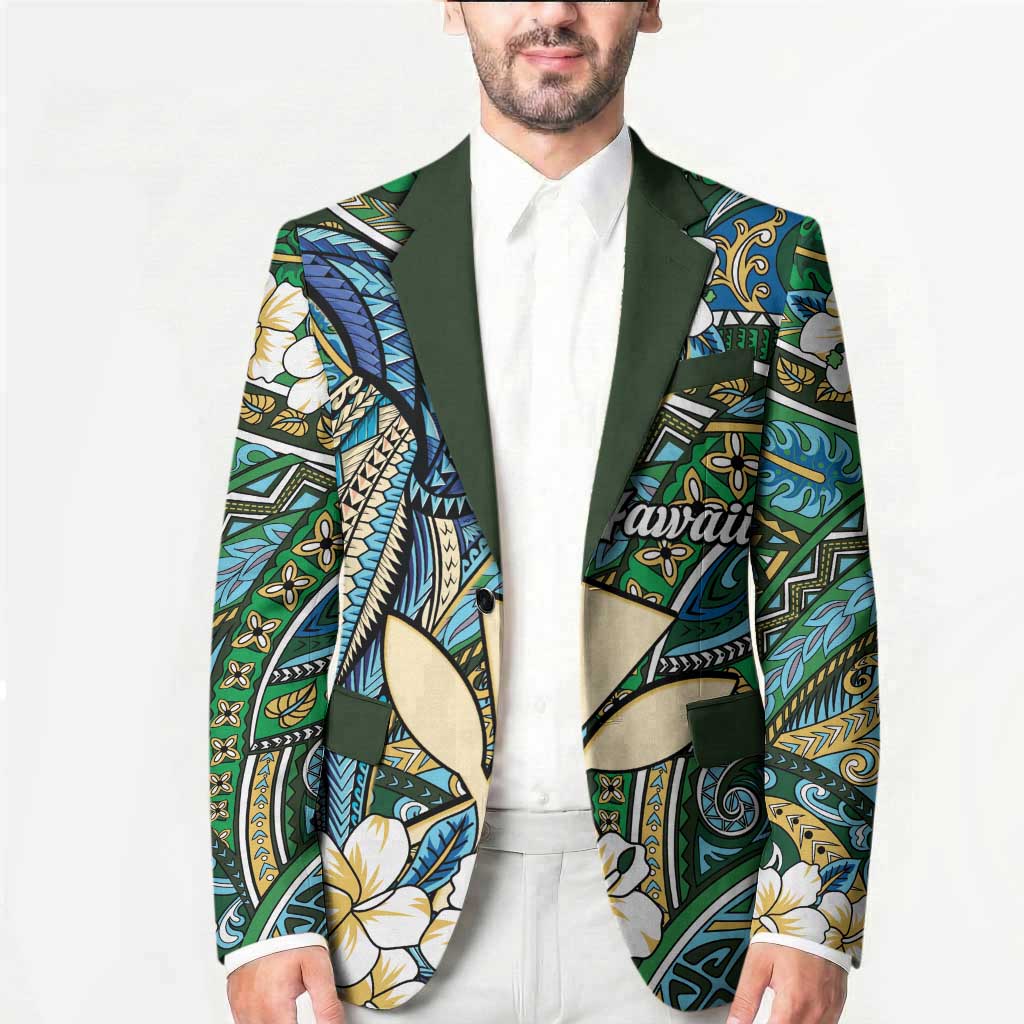 Personalised Hawaii Tribal Humpback Whale Blazer Omaomao Hibiscus Seamless Pattern LT9 - Polynesian Pride