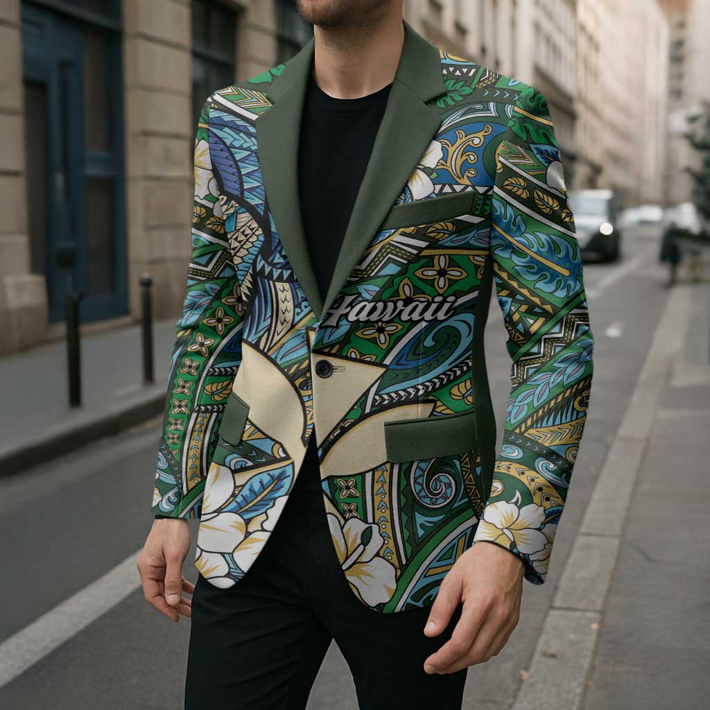 Personalised Hawaii Tribal Humpback Whale Blazer Omaomao Hibiscus Seamless Pattern LT9 - Polynesian Pride