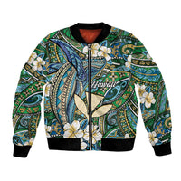 Personalised Hawaii Tribal Humpback Whale Bomber Jacket Omaomao Hibiscus Seamless Pattern LT9 Unisex Green - Polynesian Pride