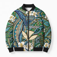 Personalised Hawaii Tribal Humpback Whale Bomber Puffer Jacket Omaomao Hibiscus Seamless Pattern LT9 Unisex Green - Polynesian Pride