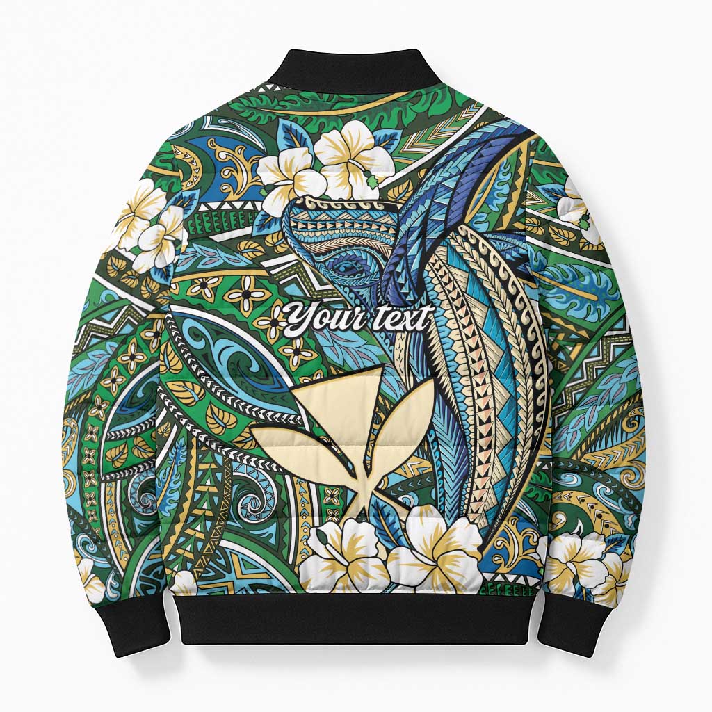 Personalised Hawaii Tribal Humpback Whale Bomber Puffer Jacket Omaomao Hibiscus Seamless Pattern LT9 - Polynesian Pride