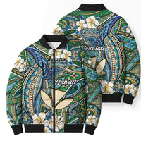 Personalised Hawaii Tribal Humpback Whale Bomber Puffer Jacket Omaomao Hibiscus Seamless Pattern LT9 - Polynesian Pride