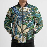 Personalised Hawaii Tribal Humpback Whale Bomber Puffer Jacket Omaomao Hibiscus Seamless Pattern LT9 - Polynesian Pride