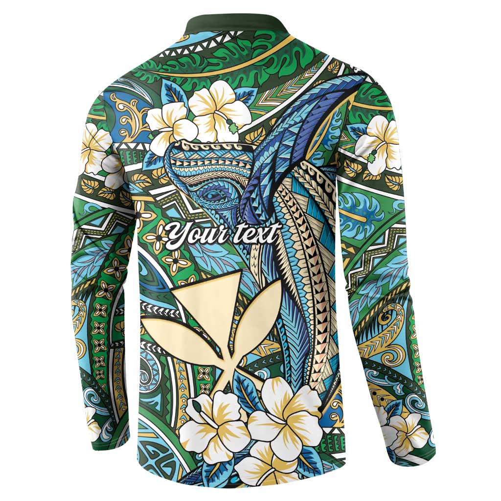 Personalised Hawaii Tribal Humpback Whale Button Sweatshirt Omaomao Hibiscus Seamless Pattern LT9 - Polynesian Pride