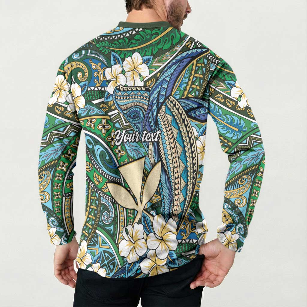 Personalised Hawaii Tribal Humpback Whale Button Sweatshirt Omaomao Hibiscus Seamless Pattern LT9 - Polynesian Pride