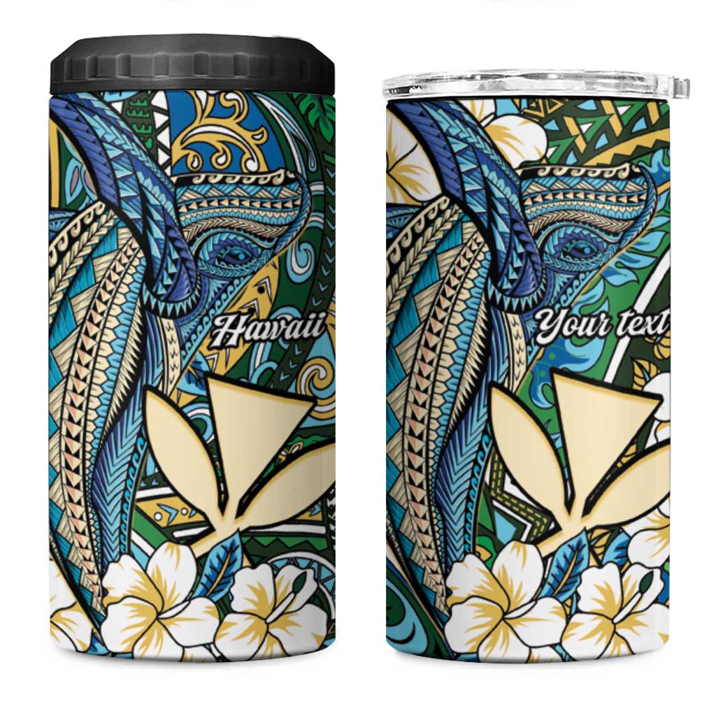 Personalised Hawaii Tribal Humpback Whale 4 in 1 Can Cooler Tumbler Omaomao Hibiscus Seamless Pattern LT9 One Size: 16 oz Green - Polynesian Pride