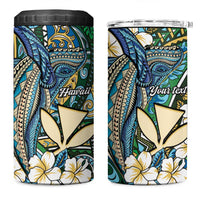 Personalised Hawaii Tribal Humpback Whale 4 in 1 Can Cooler Tumbler Omaomao Hibiscus Seamless Pattern LT9 One Size: 16 oz Green - Polynesian Pride