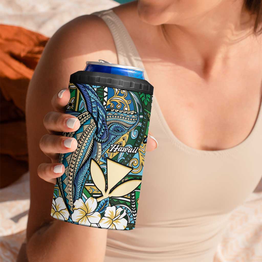 Personalised Hawaii Tribal Humpback Whale 4 in 1 Can Cooler Tumbler Omaomao Hibiscus Seamless Pattern LT9 - Polynesian Pride