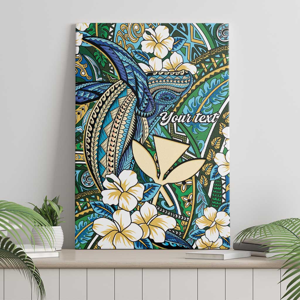 Personalised Hawaii Tribal Humpback Whale Canvas Wall Art Omaomao Hibiscus Seamless Pattern