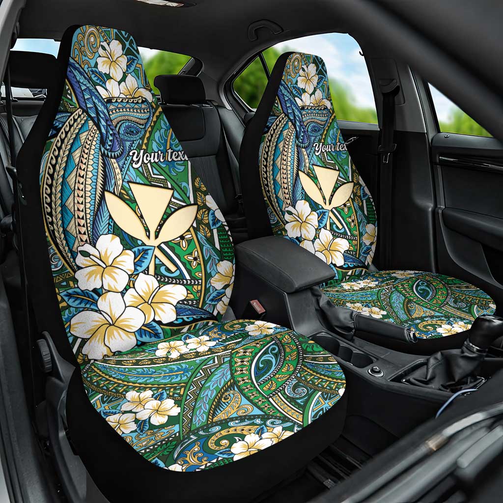 Personalised Hawaii Tribal Humpback Whale Car Seat Cover Omaomao Hibiscus Seamless Pattern LT9 One Size Green - Polynesian Pride