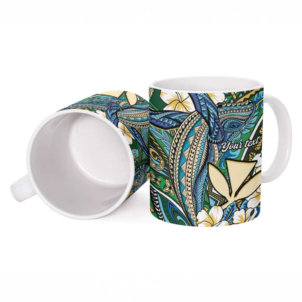 Personalised Hawaii Tribal Humpback Whale Ceramic Mug Omaomao Hibiscus Seamless Pattern LT9 - Polynesian Pride
