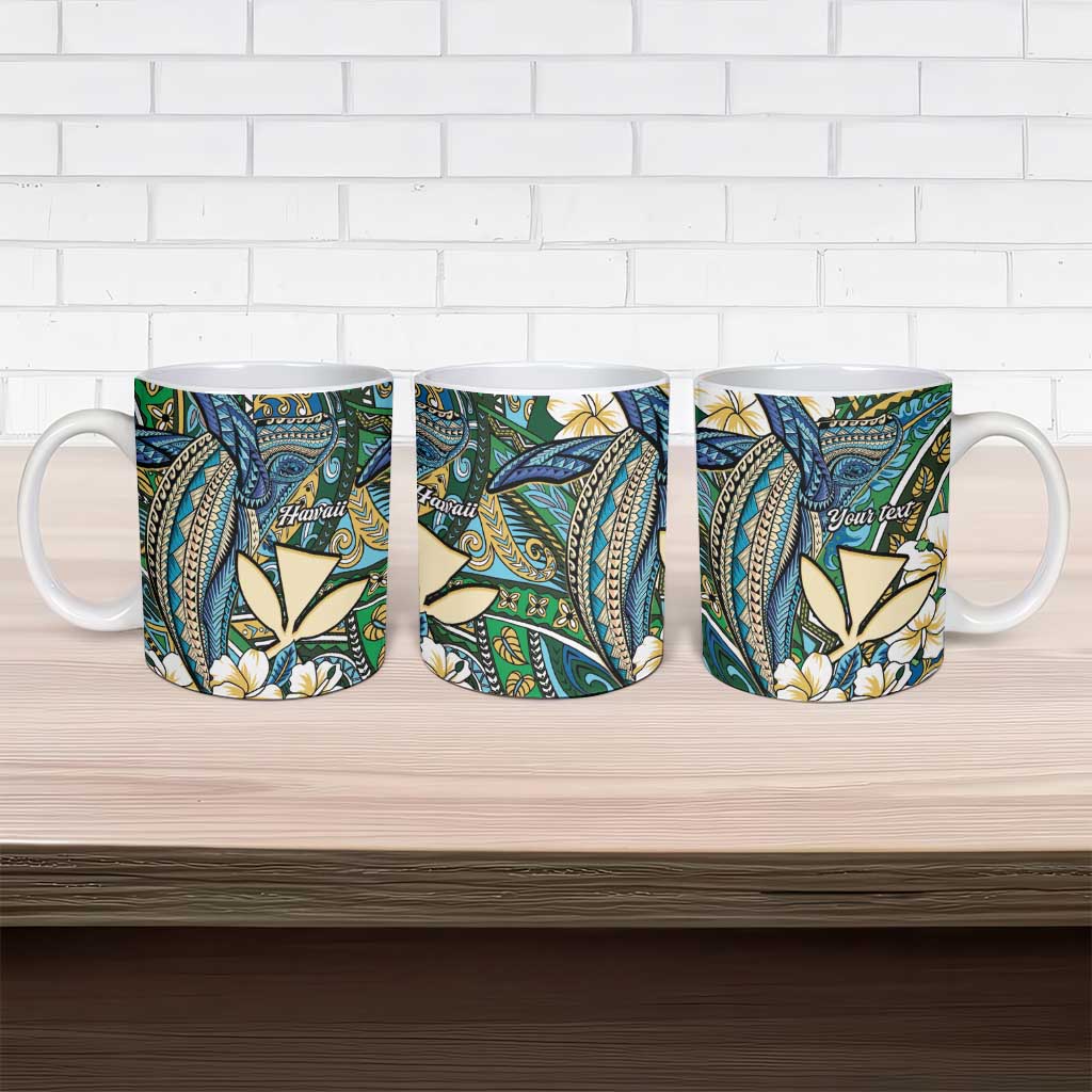 Personalised Hawaii Tribal Humpback Whale Ceramic Mug Omaomao Hibiscus Seamless Pattern LT9 - Polynesian Pride