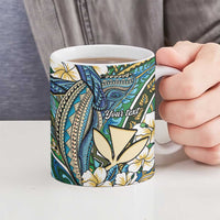 Personalised Hawaii Tribal Humpback Whale Ceramic Mug Omaomao Hibiscus Seamless Pattern LT9 - Polynesian Pride