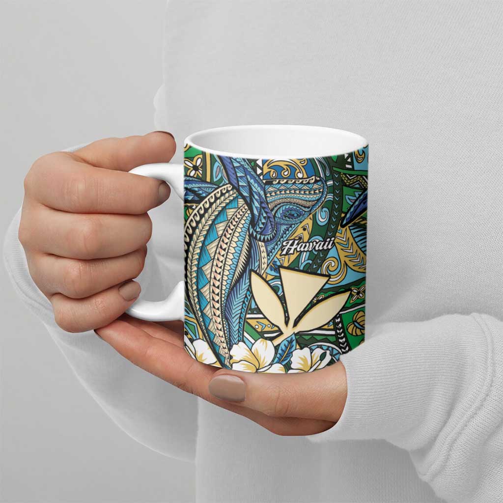 Personalised Hawaii Tribal Humpback Whale Ceramic Mug Omaomao Hibiscus Seamless Pattern LT9 - Polynesian Pride