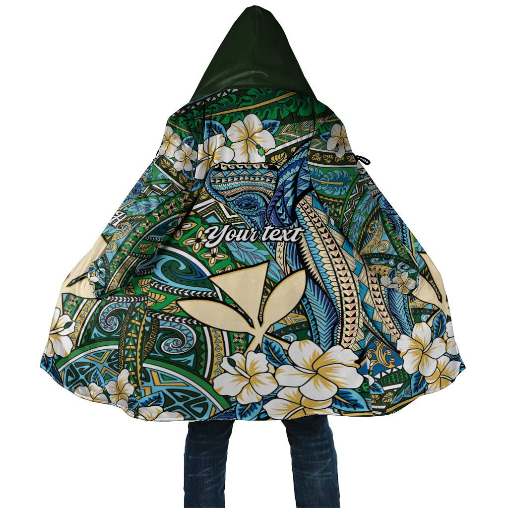 Personalised Hawaii Tribal Humpback Whale Cloak Omaomao Hibiscus Seamless Pattern LT9 Unisex Green - Polynesian Pride
