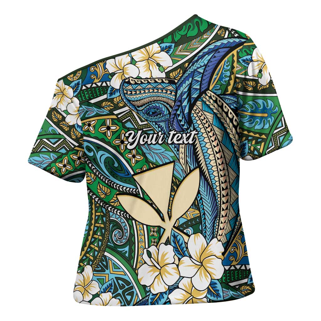 Personalised Hawaii Tribal Humpback Whale Cross Shoulder Shirt Omaomao Hibiscus Seamless Pattern LT9 - Polynesian Pride