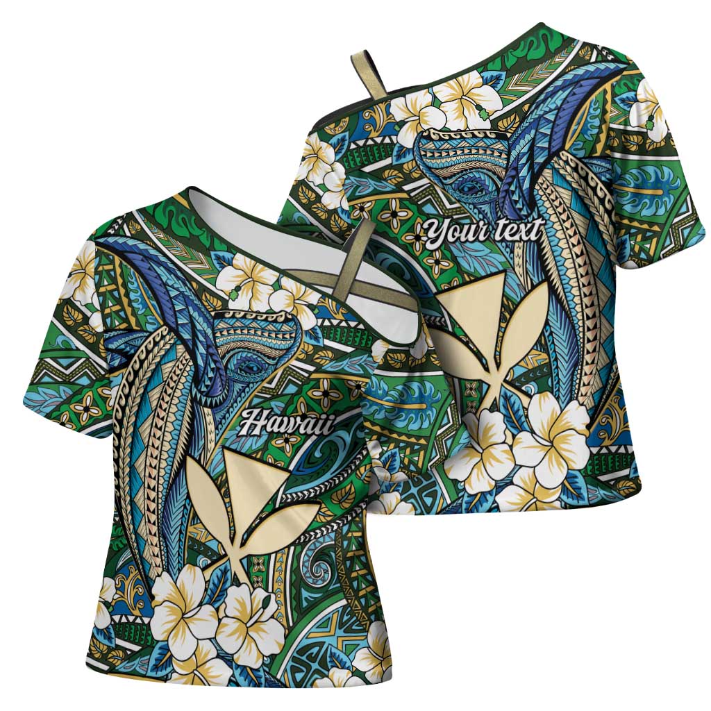 Personalised Hawaii Tribal Humpback Whale Cross Shoulder Shirt Omaomao Hibiscus Seamless Pattern LT9 - Polynesian Pride