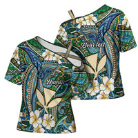 Personalised Hawaii Tribal Humpback Whale Cross Shoulder Shirt Omaomao Hibiscus Seamless Pattern LT9 - Polynesian Pride