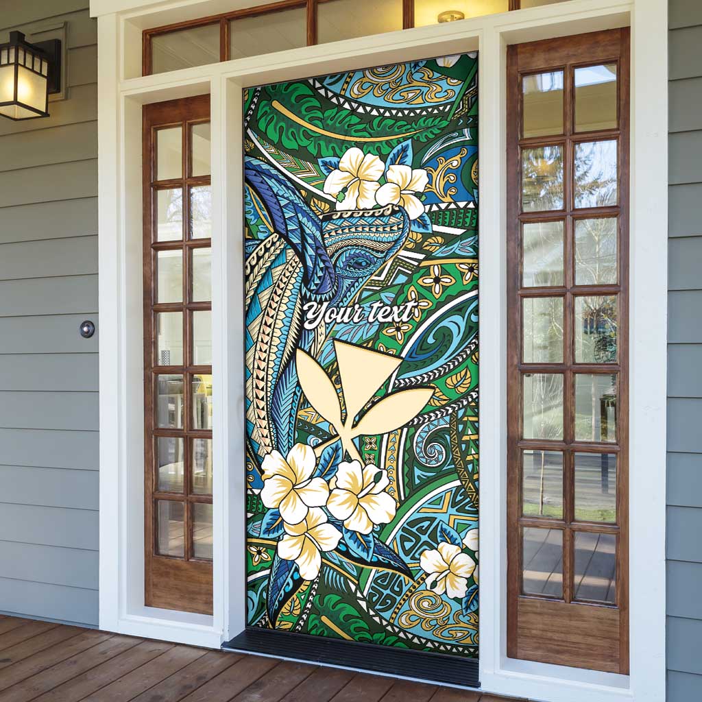 Personalised Hawaii Tribal Humpback Whale Door Cover Omaomao Hibiscus Seamless Pattern LT9 - Polynesian Pride