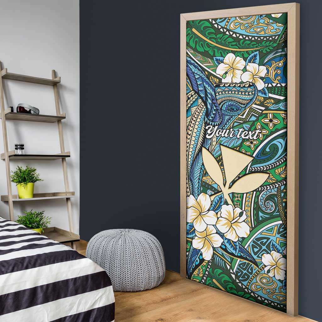 Personalised Hawaii Tribal Humpback Whale Door Cover Omaomao Hibiscus Seamless Pattern LT9 - Polynesian Pride
