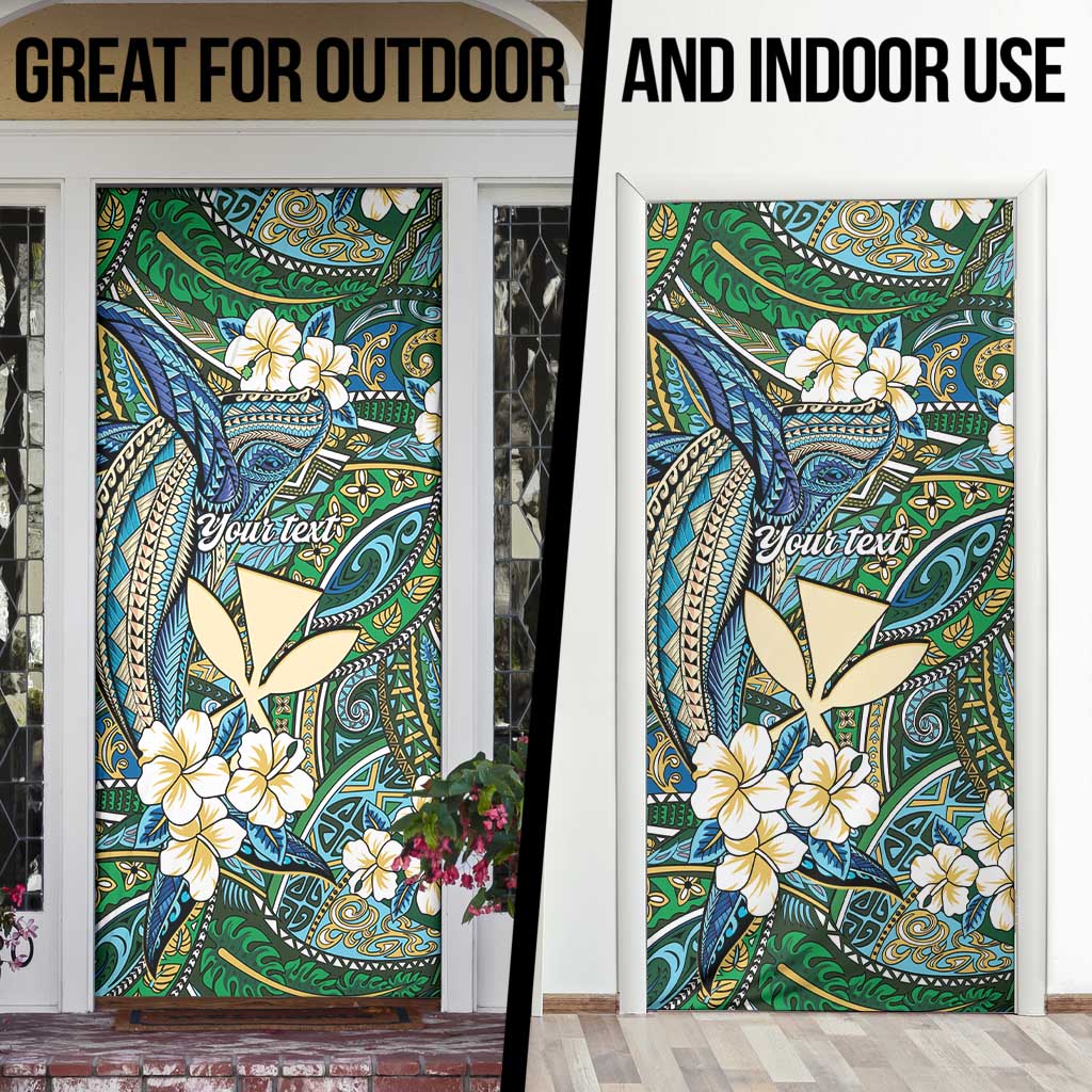 Personalised Hawaii Tribal Humpback Whale Door Cover Omaomao Hibiscus Seamless Pattern LT9 - Polynesian Pride