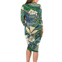 Personalised Hawaii Tribal Humpback Whale Family Matching Long Sleeve Bodycon Dress and Hawaiian Shirt Omaomao Hibiscus Seamless Pattern