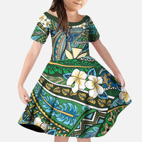 Personalised Hawaii Tribal Humpback Whale Family Matching Off The Shoulder Long Sleeve Dress and Hawaiian Shirt Omaomao Hibiscus Seamless Pattern