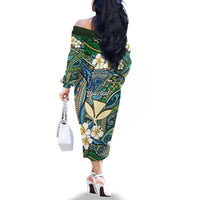 Personalised Hawaii Tribal Humpback Whale Family Matching Off The Shoulder Long Sleeve Dress and Hawaiian Shirt Omaomao Hibiscus Seamless Pattern