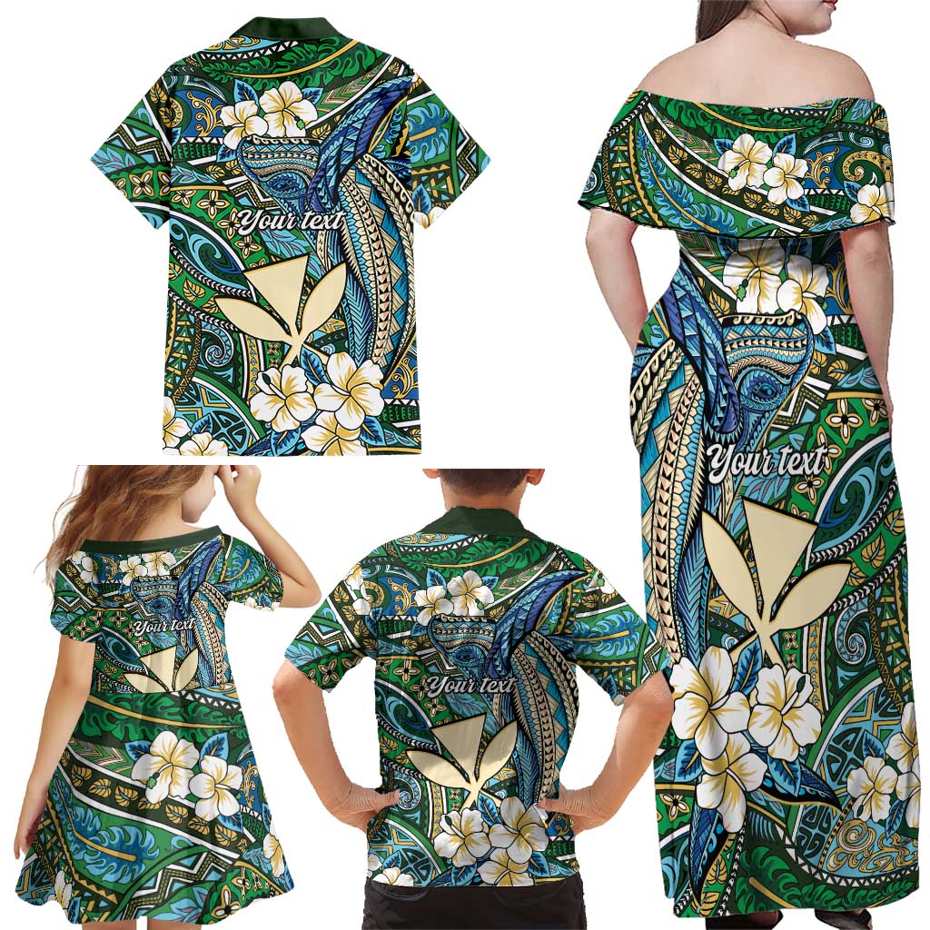 Personalised Hawaii Tribal Humpback Whale Family Matching Off Shoulder Maxi Dress and Hawaiian Shirt Omaomao Hibiscus Seamless Pattern