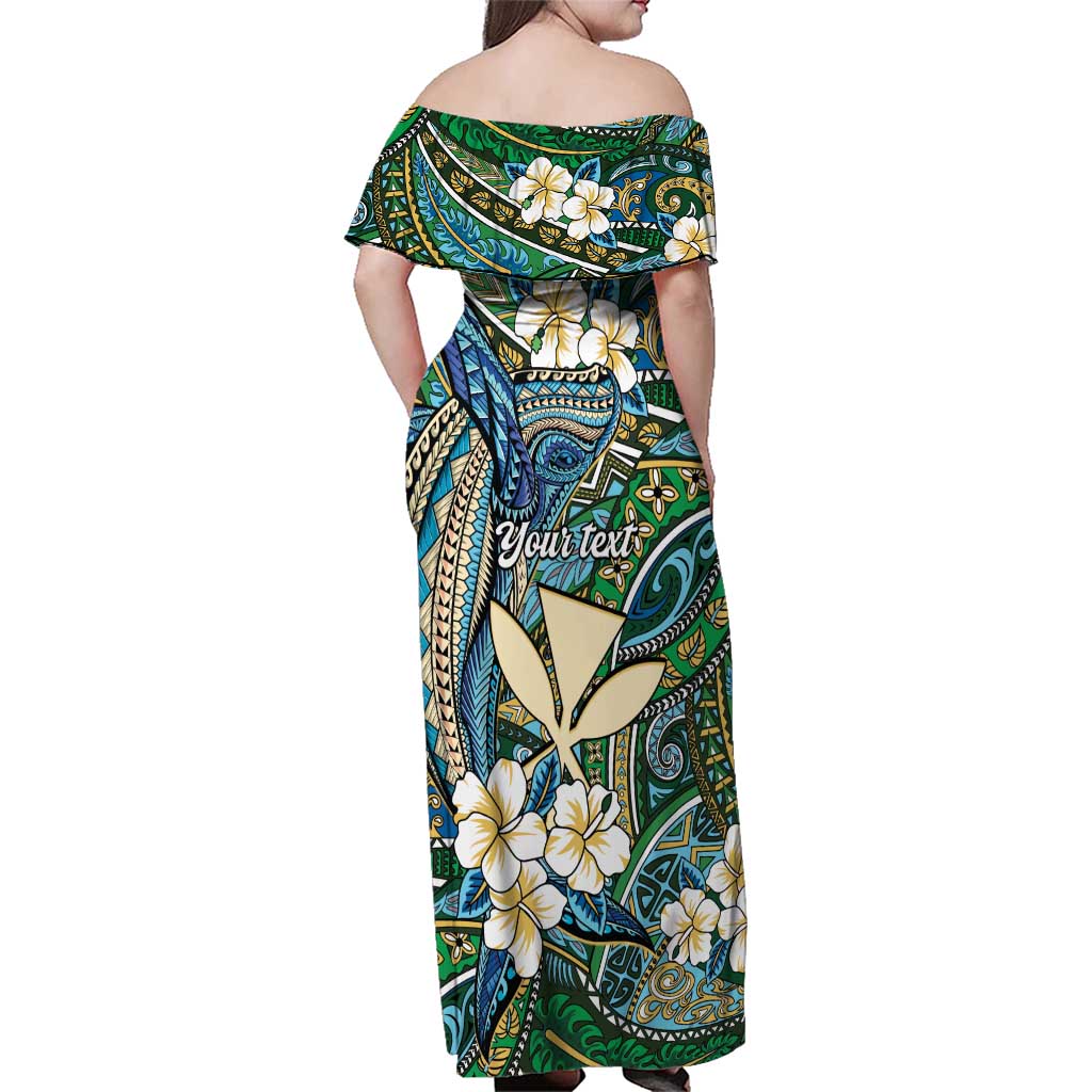 Personalised Hawaii Tribal Humpback Whale Family Matching Off Shoulder Maxi Dress and Hawaiian Shirt Omaomao Hibiscus Seamless Pattern