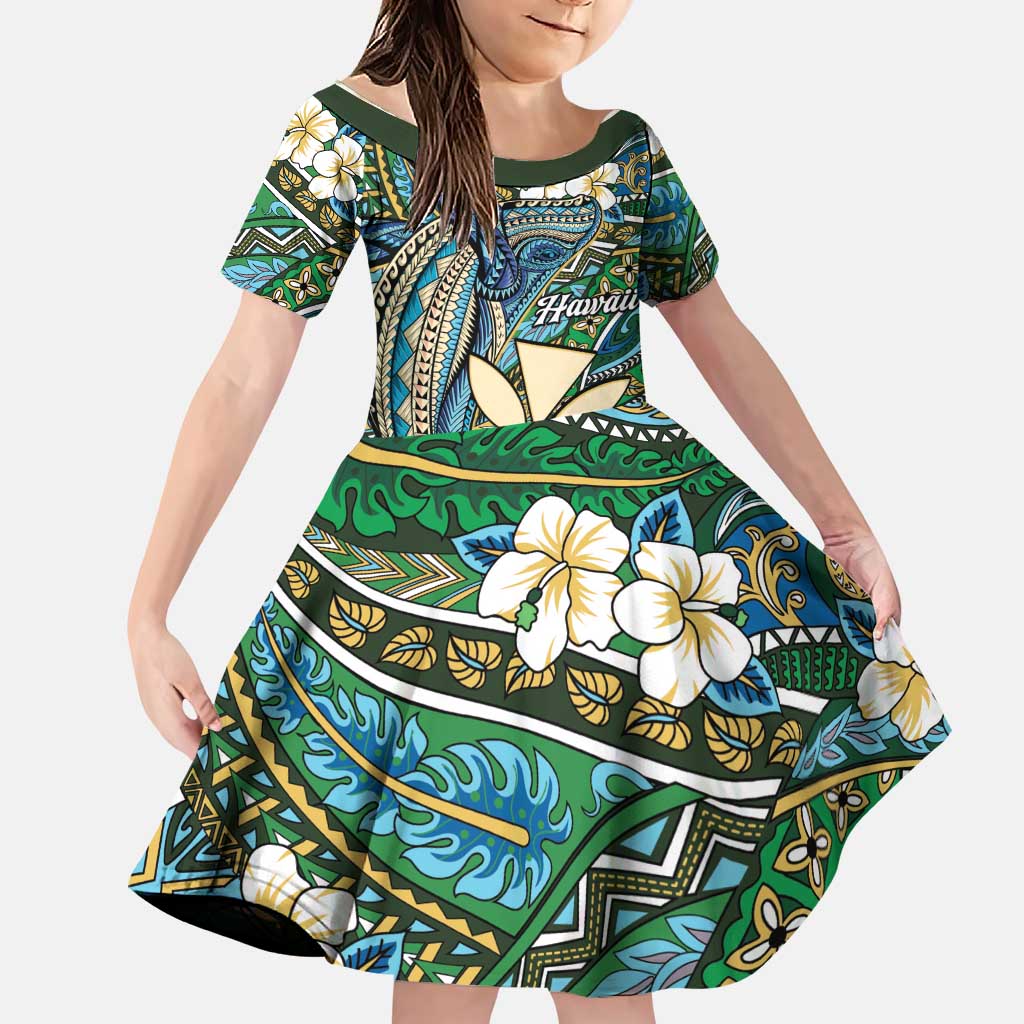 Personalised Hawaii Tribal Humpback Whale Family Matching Summer Maxi Dress and Hawaiian Shirt Omaomao Hibiscus Seamless Pattern