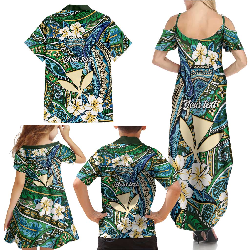 Personalised Hawaii Tribal Humpback Whale Family Matching Summer Maxi Dress and Hawaiian Shirt Omaomao Hibiscus Seamless Pattern
