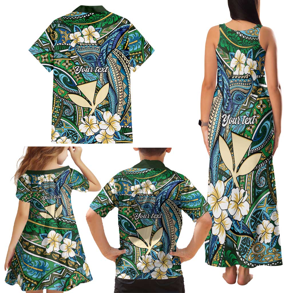 Personalised Hawaii Tribal Humpback Whale Family Matching Tank Maxi Dress and Hawaiian Shirt Omaomao Hibiscus Seamless Pattern