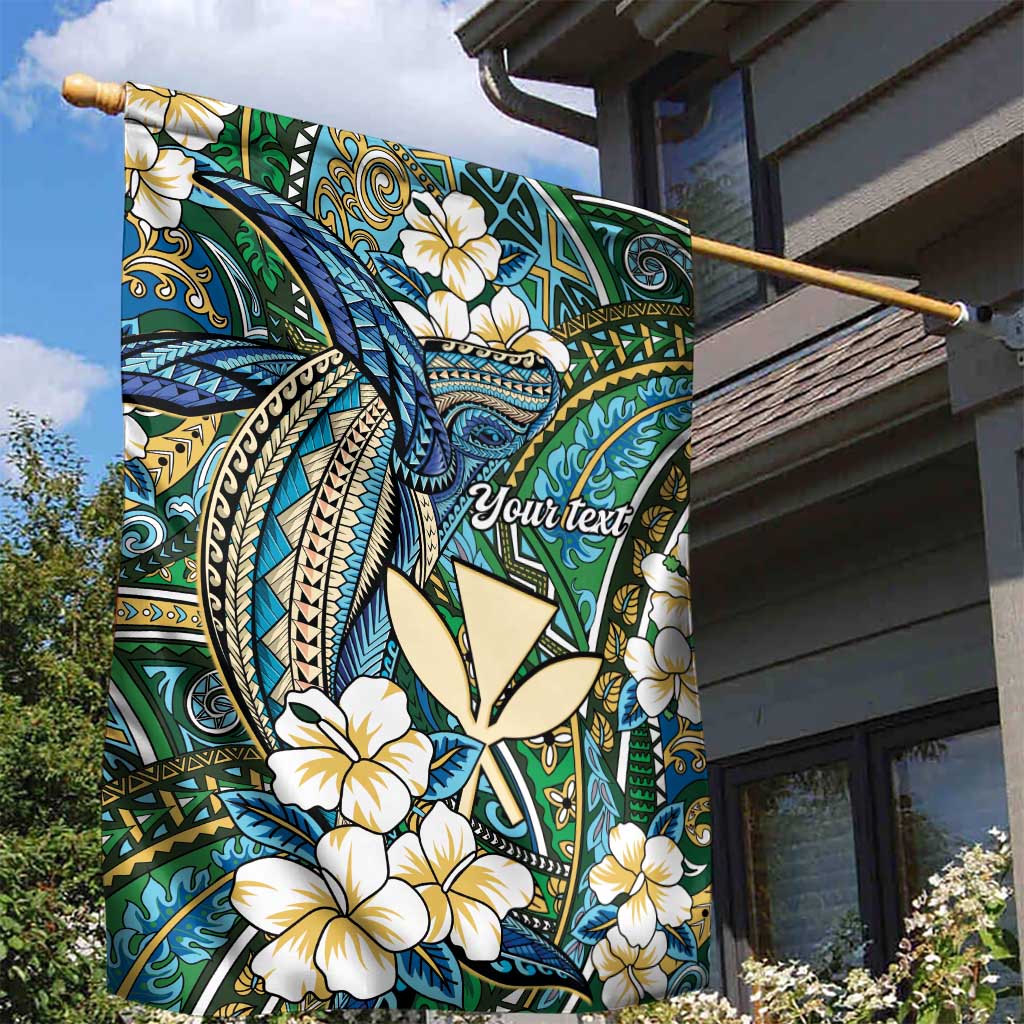 Personalised Hawaii Tribal Humpback Whale Garden Flag Omaomao Hibiscus Seamless Pattern LT9 - Polynesian Pride