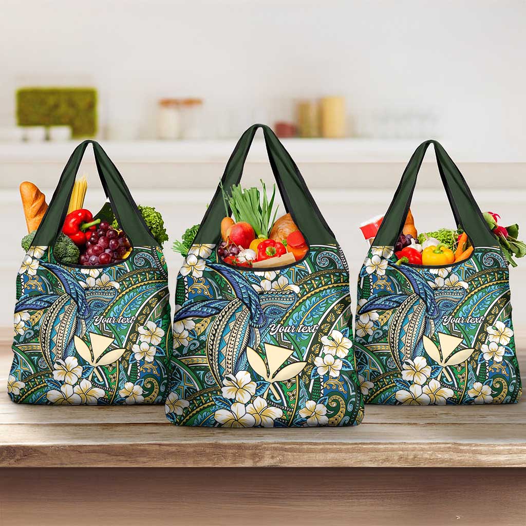 Personalised Hawaii Tribal Humpback Whale Grocery Bag Omaomao Hibiscus Seamless Pattern LT9 3-pack One Size Green - Polynesian Pride