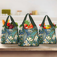 Personalised Hawaii Tribal Humpback Whale Grocery Bag Omaomao Hibiscus Seamless Pattern LT9 3-pack One Size Green - Polynesian Pride