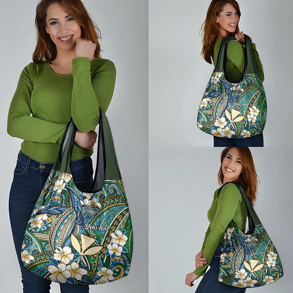 Personalised Hawaii Tribal Humpback Whale Grocery Bag Omaomao Hibiscus Seamless Pattern LT9 - Polynesian Pride
