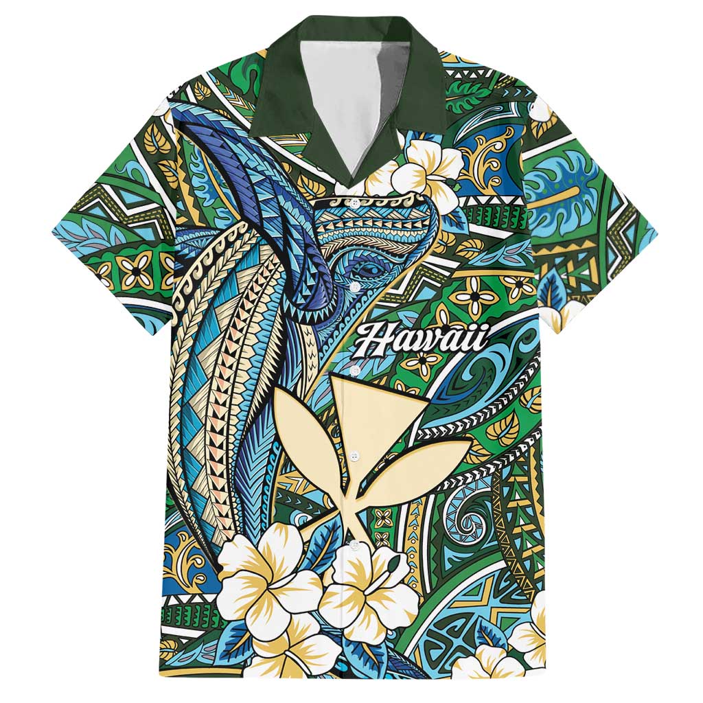Personalised Hawaii Tribal Humpback Whale Hawaiian Shirt Omaomao Hibiscus Seamless Pattern